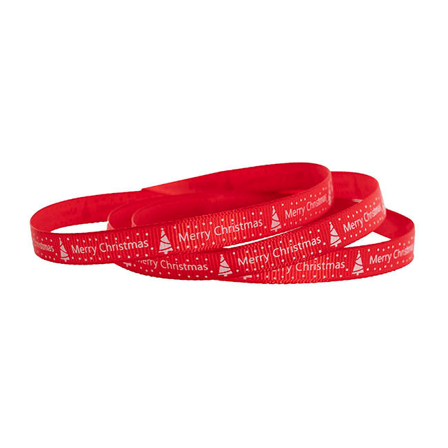 Ribbon Grosgrain Merry Christmas & Tree Red (10mmx20m)