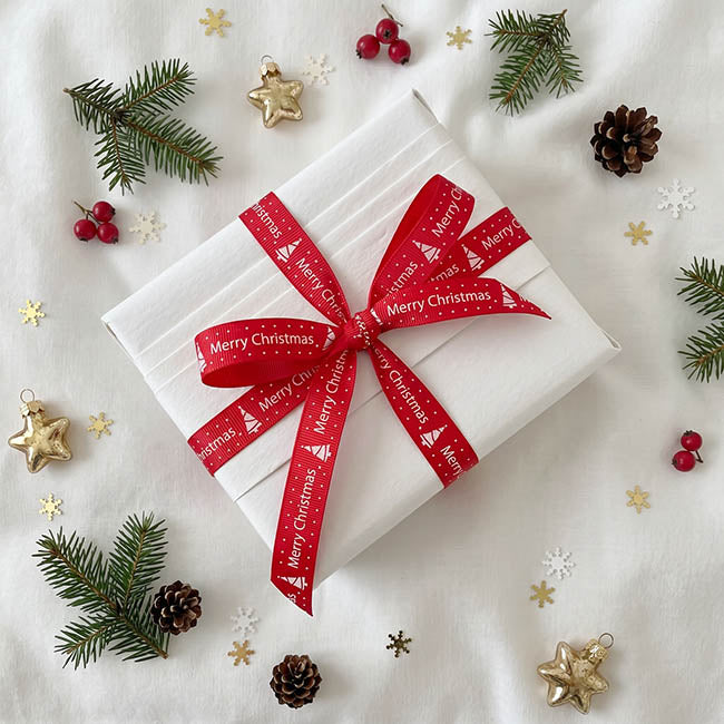 Ribbon Grosgrain Merry Christmas & Tree Red (10mmx20m)
