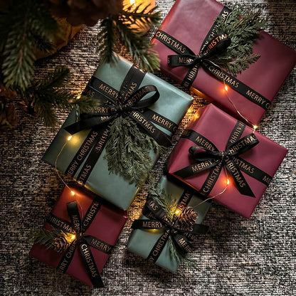 Ribbon Grosgrain Merry Christmas Gold Foil Black (15mmx20m)