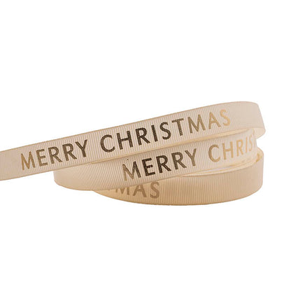 Ribbon Grosgrain Merry Christmas Gold Foil Cream (15mmx20m)