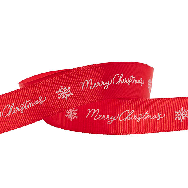 Ribbon Grosgrain Merry Christmas Snowflake Red (25mmx20m)