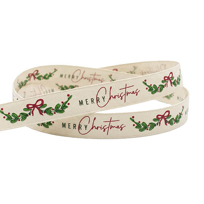 Ribbon Cotton Merry Christmas Garland White (20mmx20m)