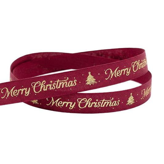 Ribbon Cotton Merry Christmas Gold Foil Red (25mmx20m)