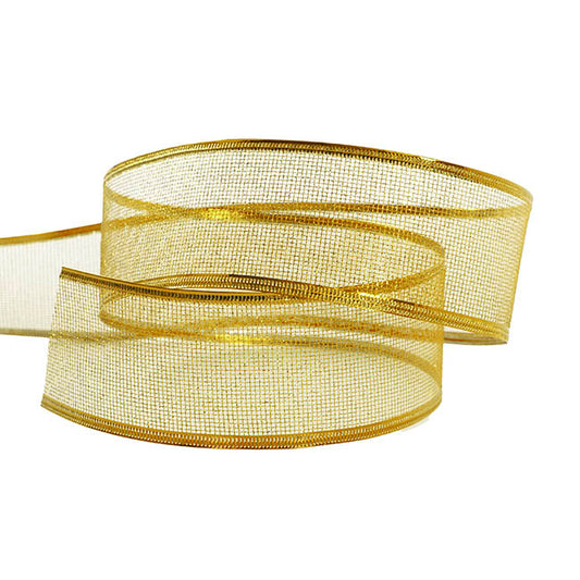 Ribbon Metallic Mesh Sonic Wire Edge Gold (60mmx20m)