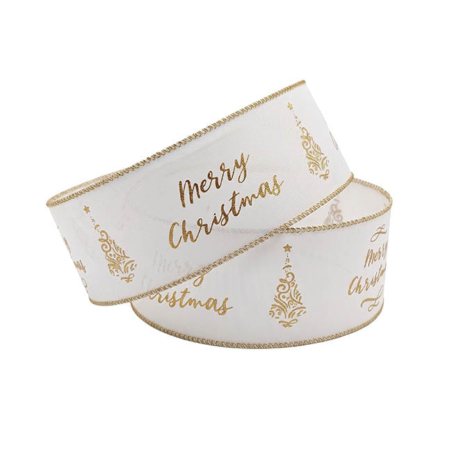 Ribbon Linen Wire Edge Merry Christmas