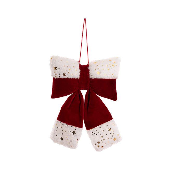 Pre-Made Bow Plush Velour Christmas Trim Red White (18x28cm)