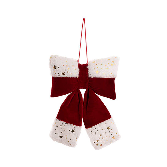 Pre-Made Bow Plush Velour Christmas Trim Red White (18x28cm)