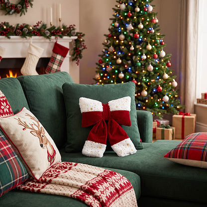 Pre-Made Bow Plush Velour Christmas Trim Red White (20x28cm)