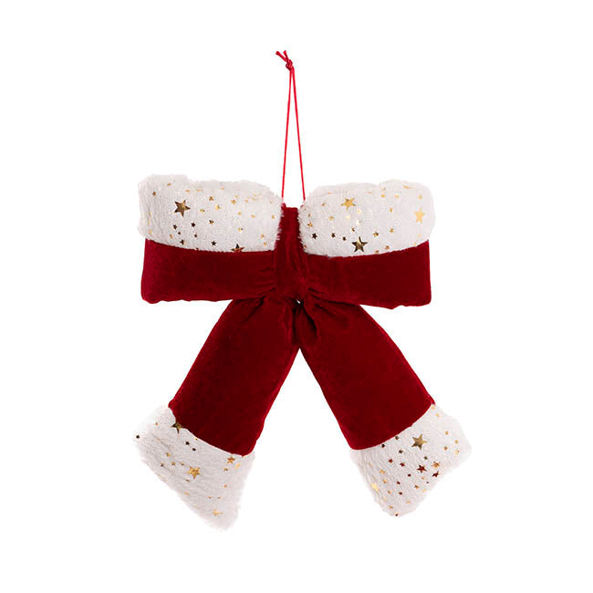 Pre-Made Bow Plush Velour Christmas Trim Red White (25x30cm)