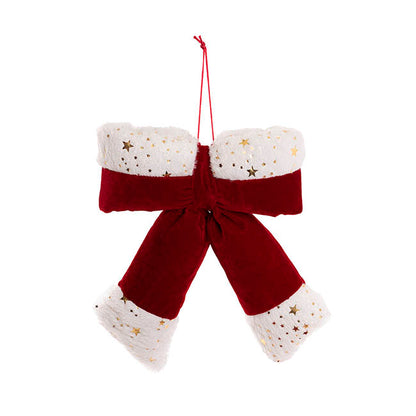 Pre-Made Bow Plush Velour Christmas Trim Red White (25x30cm)