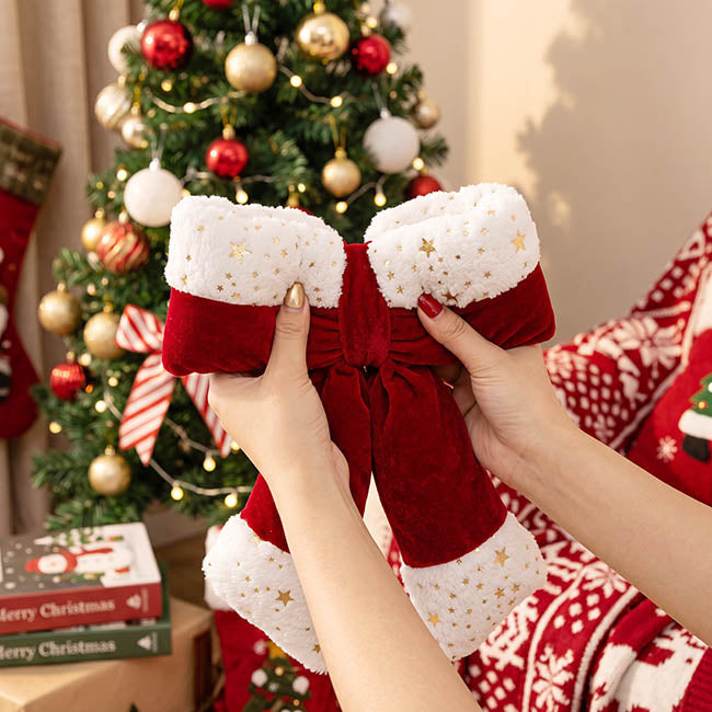 Pre-Made Bow Plush Velour Christmas Trim Red White (24x30cm)