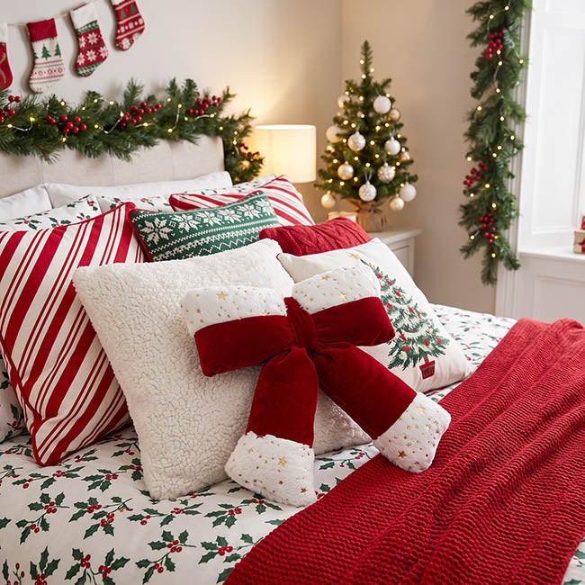 Pre-Made Bow Plush Velour Christmas Trim Red White (24x30cm)