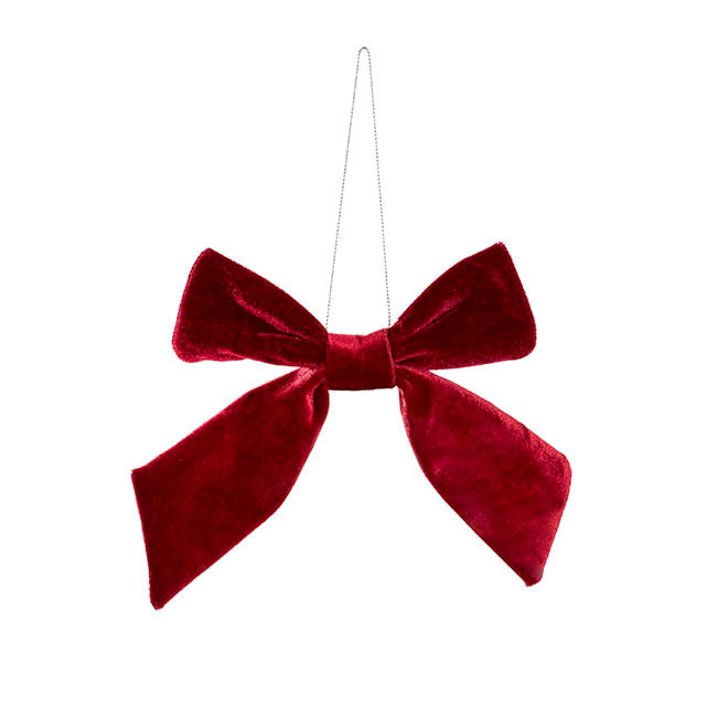 Pre-Made Bow Deluxe Velvet with Clip Burgundy Pk2 (19Wx14cm)
