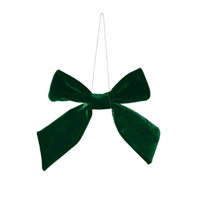 Pre-Made Bow Deluxe Velvet w Clip Dark Green Pk2 (19Wx14cm)