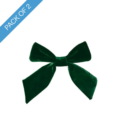 Pre-Made Bow Deluxe Velvet w Clip Dark Green Pk2 (19Wx14cm)