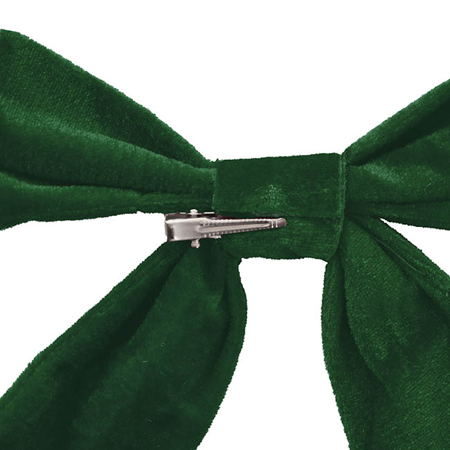 Pre-Made Bow Deluxe Velvet w Clip Dark Green Pk2 (19Wx14cm)