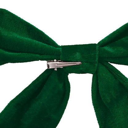 Pre-Made Bow Deluxe Velvet w Clip Dark Green Pk2 (19Wx14cm)