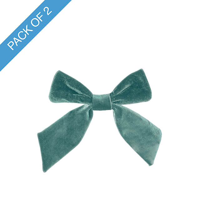 Pre-Made Bow Deluxe Velvet w Clip Sage Green Pk2 (19Wx14cm)