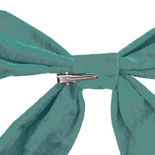 Pre-Made Bow Deluxe Velvet w Clip Sage Green Pk2 (19Wx14cm)