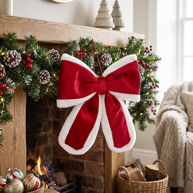 Pre-Made Bow Velvet Santa Trim Red White (28Wx30cm)