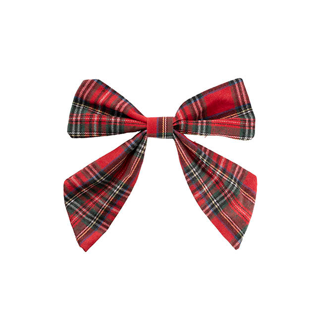 Pre-Made Bow Fabric Tartan Plaid with Clip Red Pk2 (19x14cm)