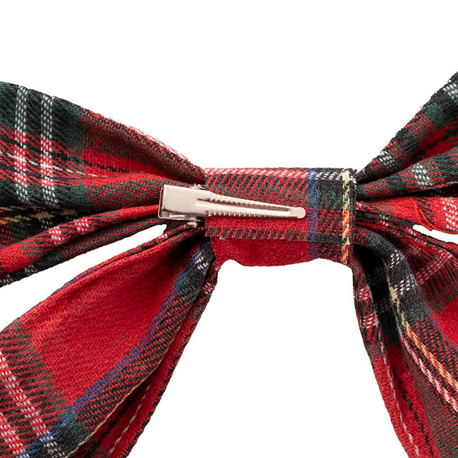 Pre-Made Bow Fabric Tartan Plaid with Clip Red Pk2 (19x14cm)