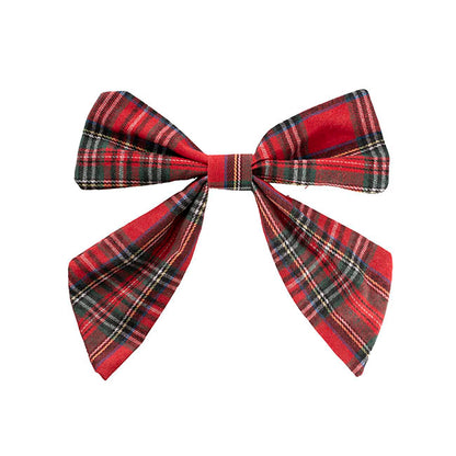 Pre-Made Bow Fabric Tartan Plaid with Clip Red (30x20cm)