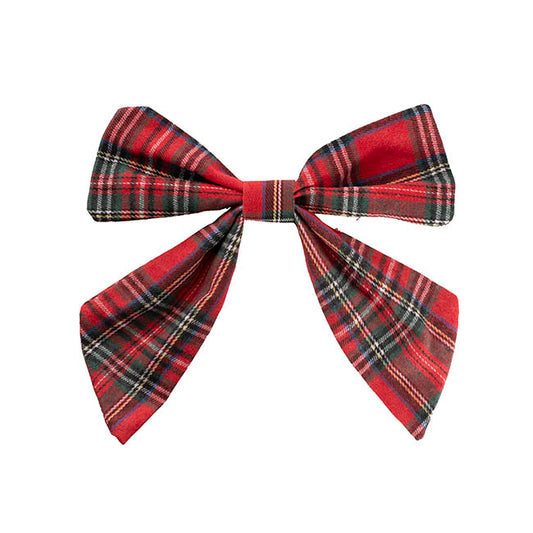 Pre-Made Bow Fabric Tartan Plaid with Clip Red (30x20cm)