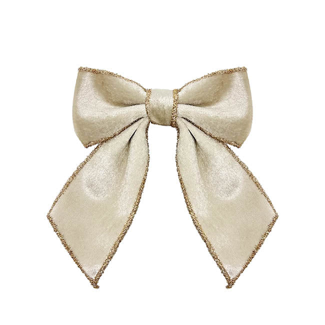 Pre-Made Bow Velvet Gold Tinsel Trim Ivory Pack 2 (15Wx20cm)
