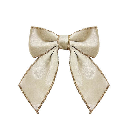 Pre-Made Bow Velvet Gold Tinsel Trim Ivory Pack 2 (15Wx20cm)