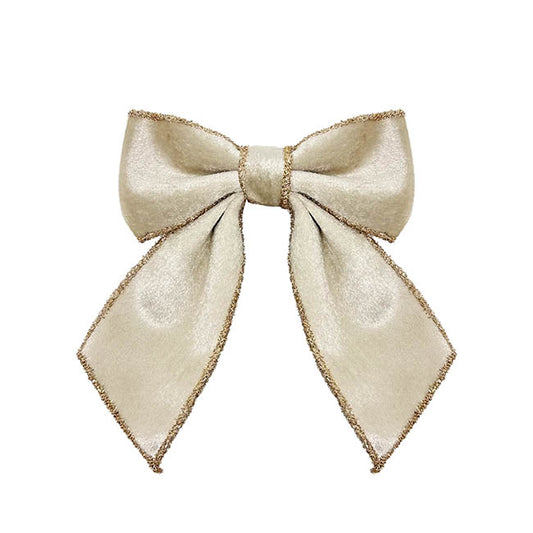 Pre-Made Bow Velvet Gold Tinsel Trim Ivory Pack 2 (15Wx20cm)