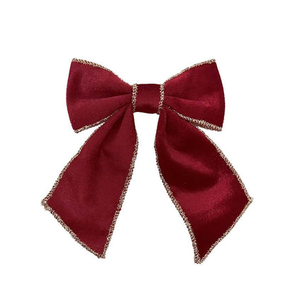 Pre-Made Bow Velvet Gold Tinsel Trim Red Pack 2 (15Wx20cm)