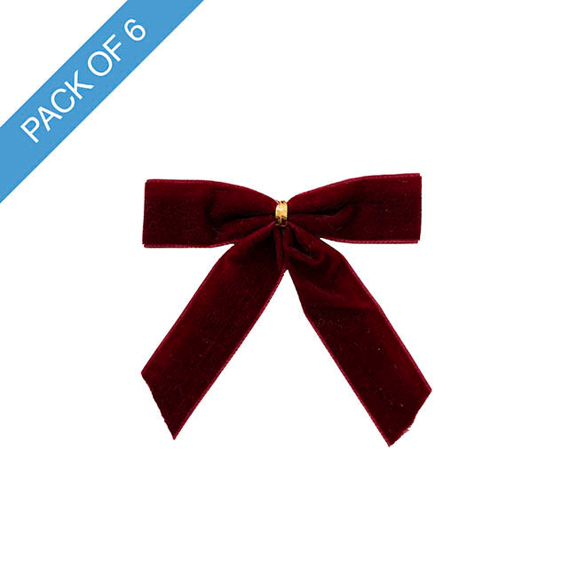 Pre-Made Bow Velvet Mini Dark Red Pack 6 (10Wx10cm)