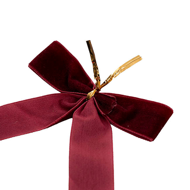 Pre-Made Bow Velvet Mini Dark Red Pack 6 (10Wx10cm)