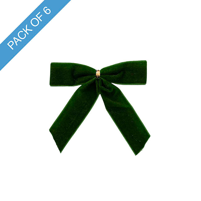 Pre-Made Bow Velvet Mini Dark Green Pack 6 (10Wx10cm)