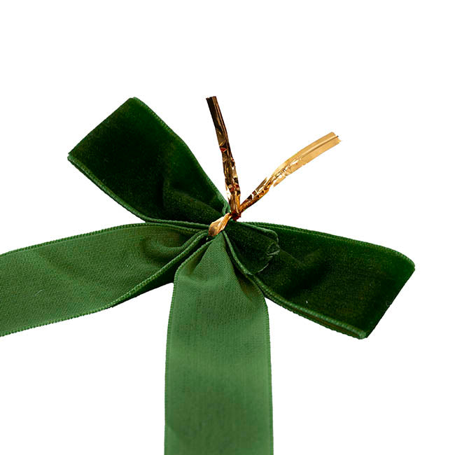 Pre-Made Bow Velvet Mini Dark Green Pack 6 (10Wx10cm)