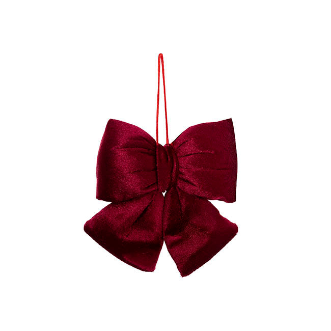 Pre-Made Bow Cushion Plush Velvet Burgundy Pack 2 (14Wx14cm)
