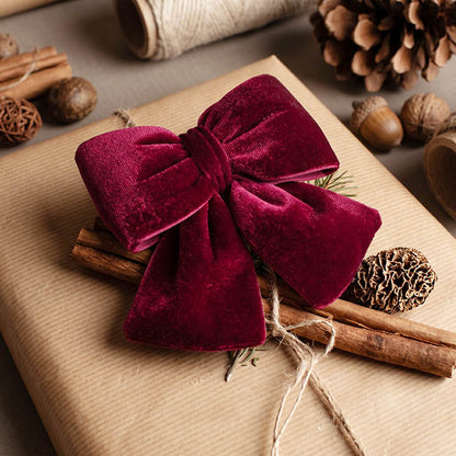 Pre-Made Bow Cushion Plush Velvet Medium Burgundy (20Wx20cm)