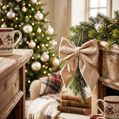 Pre-Made Bow Luxe Velvet Champagne Gold (20Wx20cm)