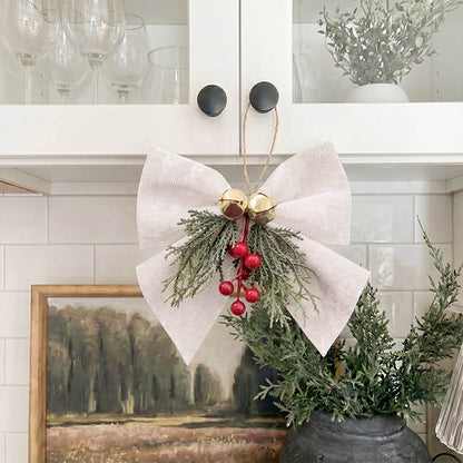 Pre-Made Bow Crushed Velvet Decoration White Pk2 (14Wx14cm)
