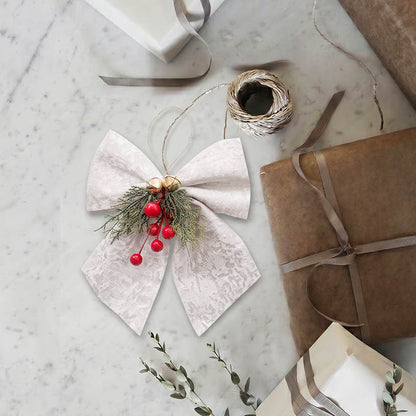 Pre-Made Bow Crushed Velvet with Decoration White (20Wx20cm)