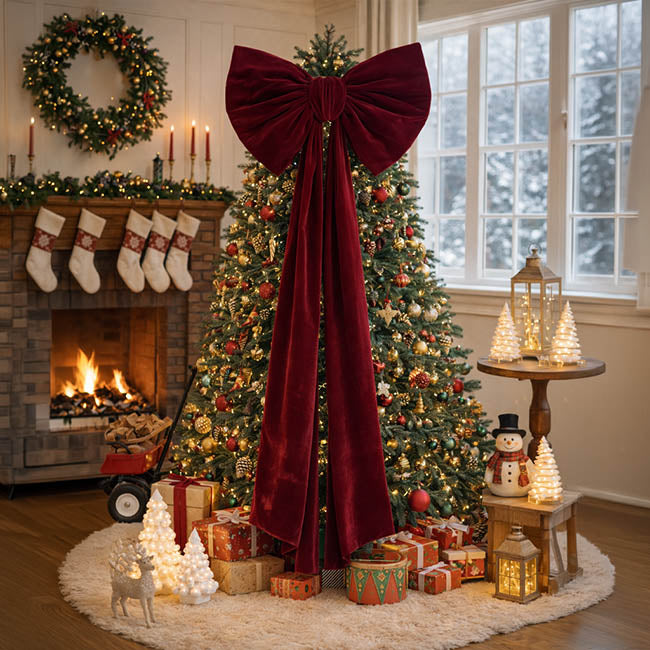 Signature Grande Velour Tree Topper Bow Burgundy (70Wx150cm)