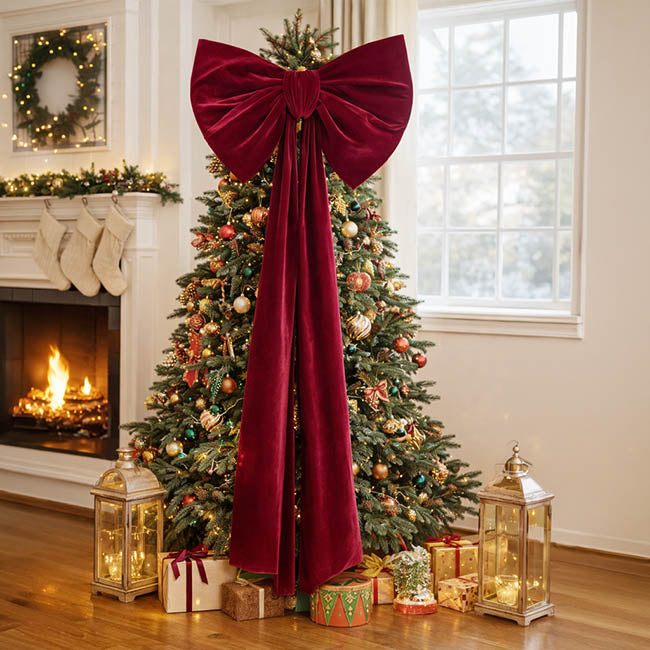 Signature Grande Velour Tree Topper Bow Red (70Wx150cm)