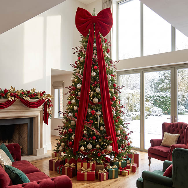 Signature Majestic Velour Tree Topper Bow Red (80Wx240cm)