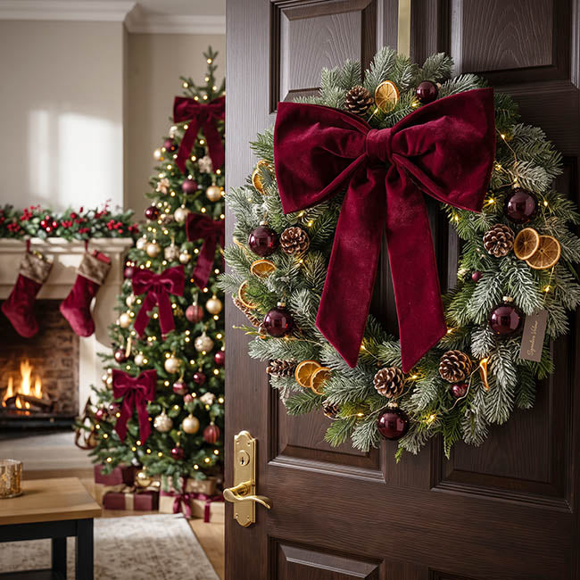 Signature Velour Mini Tree Topper Bow Burgundy (50Wx50cm)