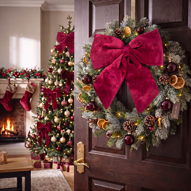 Signature Velour Mini Tree Topper Bow Burgundy (50Wx50cm)