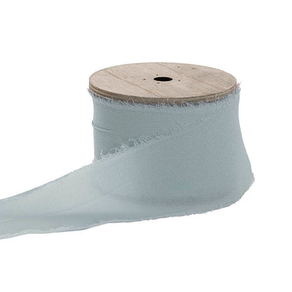 Ribbon Chiffon Frayed Edge Wood Spool Whispy Blue (48mmx20m)