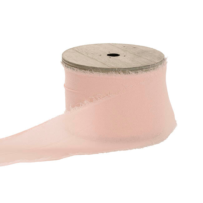 Ribbon Chiffon Frayed Edge Wood Spool Blushing (48mmx20m)