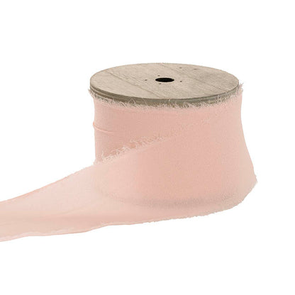 Ribbon Chiffon Frayed Edge Wood Spool Blushing (48mmx20m)