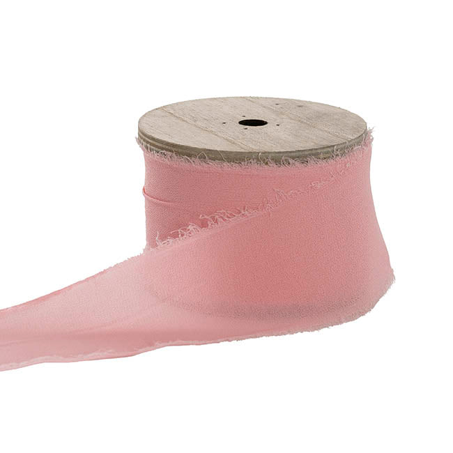 Ribbon Chiffon Frayed Edge Wood Spool Soft Pink (48mmx20m)